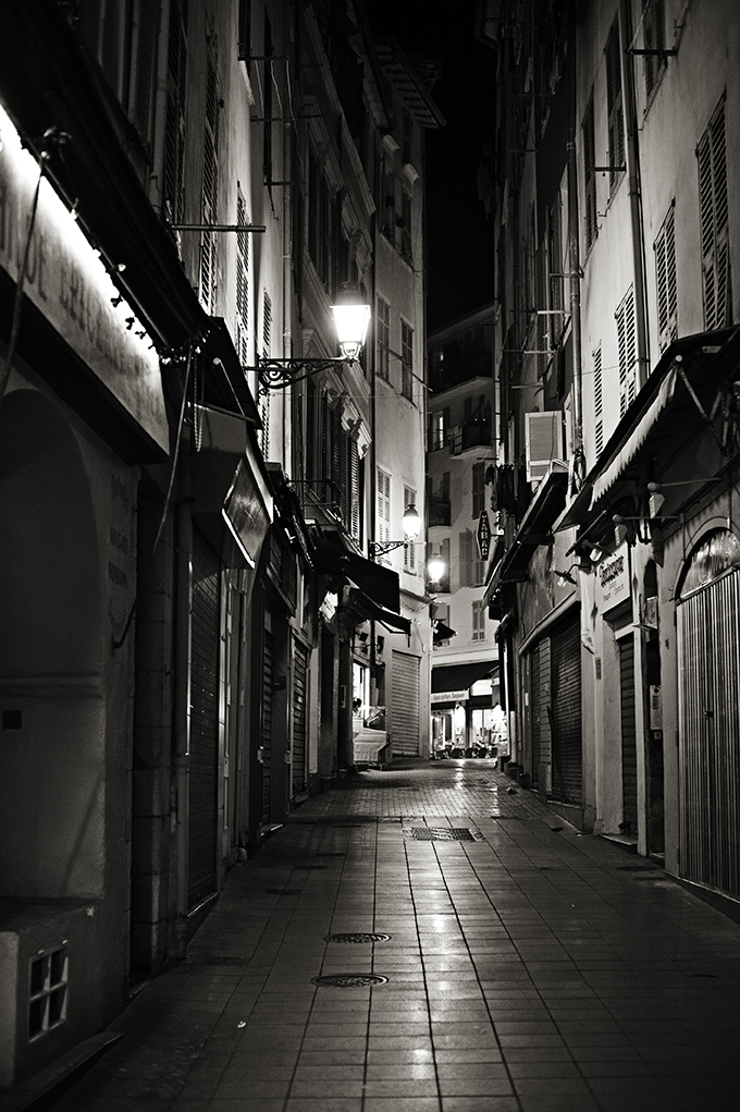 late night down town old nice France fine art print black and white